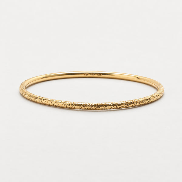 Mönstrad fast armring i 14K guld, 6.5 cm, 21.1 g