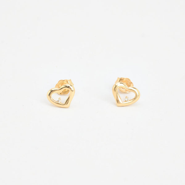 Hjärta örhängen med diamant (0.01 ct) i 14K guld, 1 cm,