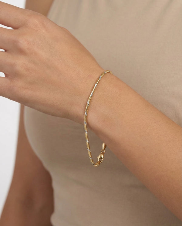 Mönstrad Ormkedja Armband i 14K guld, 22 cm, 4 g