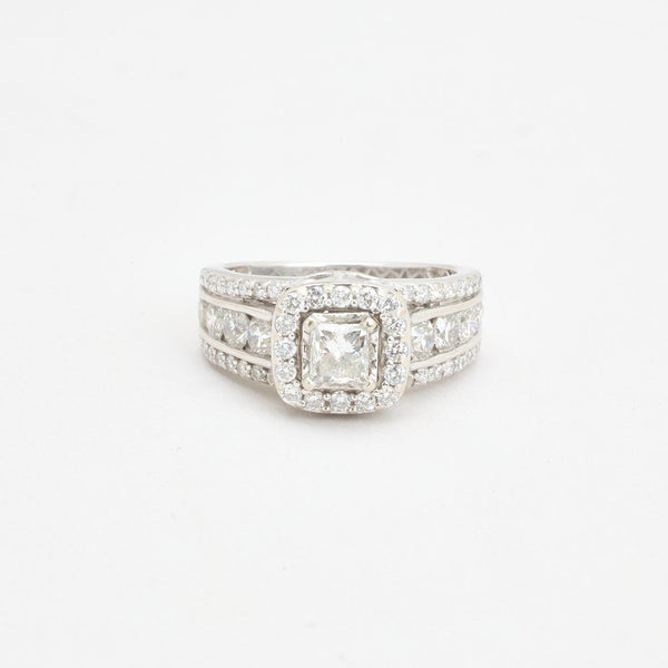 Pavéfattad haloring med diamant (1 ct) i 14K vitt guld strl. 17.2 / strl. 54