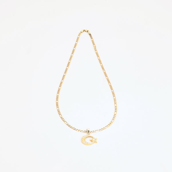 Stjärna Figaro Halsband i 14K guld med en zirkonia, 50.5 cm, 8.9 g