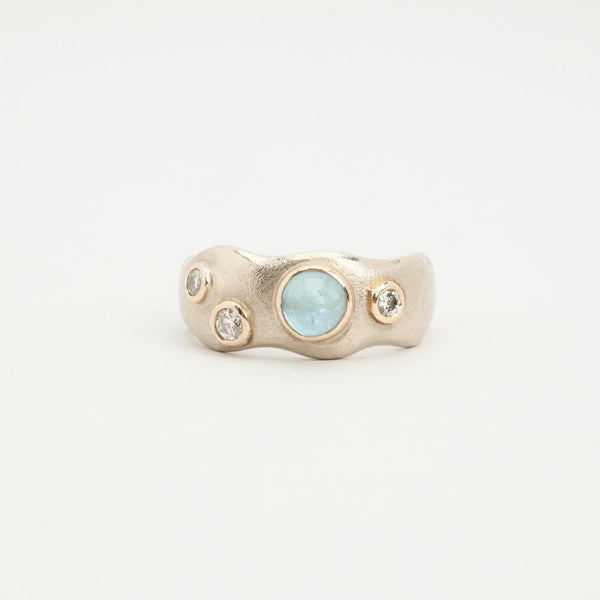 Ossip Frolov gypsy ring i 14K guld med en akvamarin och diamanter (0.12 ct), Strl. 17.2 / Strl. 54