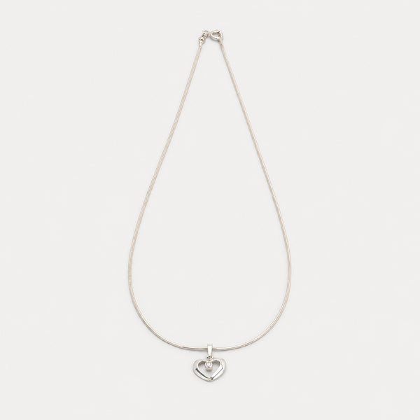 Hjärta Ormkedja Halsband med diamant (0.01 ct) i 14K vitt guld, 45 cm, 4.48 g