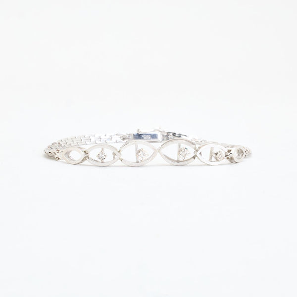 Geometrisk Armband med diamant (0.04 ct) i 14K vitt guld, 19 cm, 6.76 g