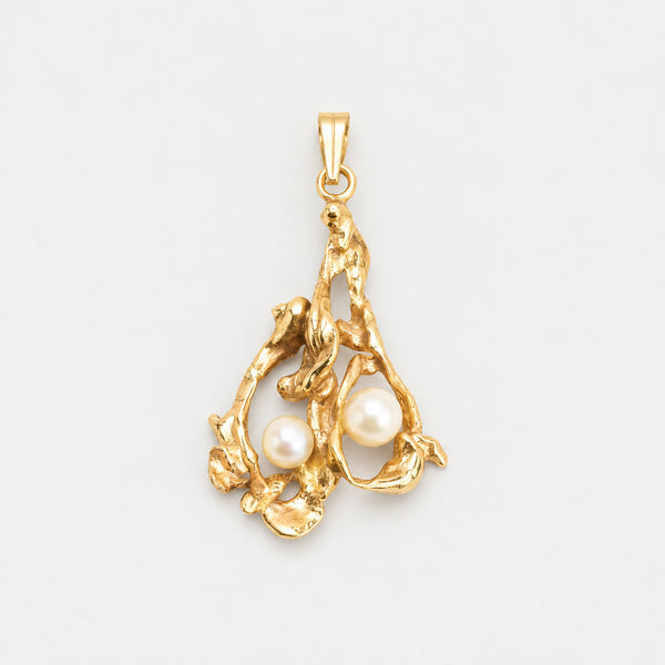 Organisk Hänge i 14K guld med en pärla, 4 cm, 4.35 g