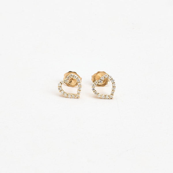 Hjärta örhängen med diamant i 14K guld, 1 cm,