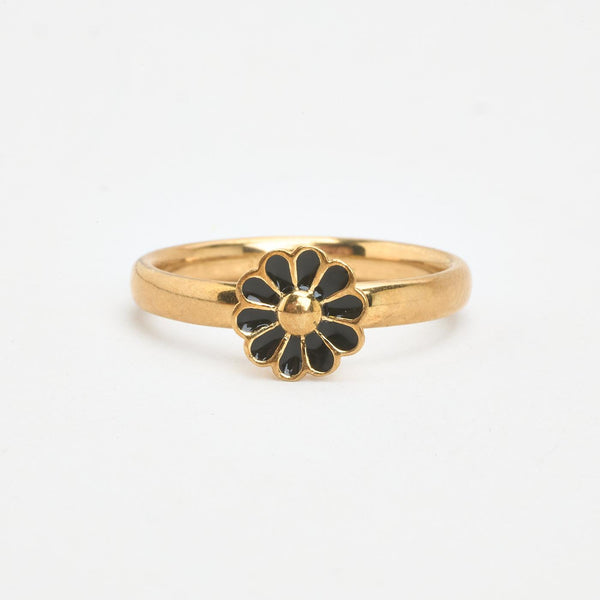 Margerit Blomsterring i 8K guld med en emalj strl. 18.8 / strl. 59