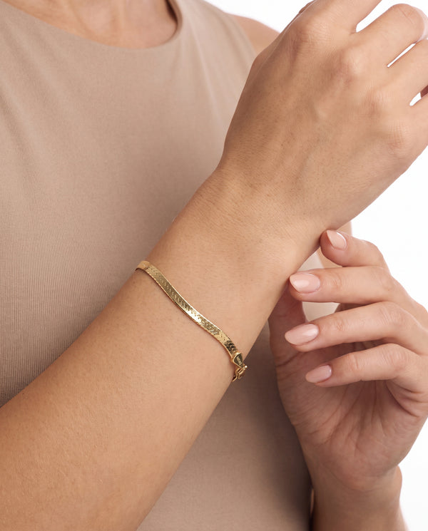 Mönstrad Platt ormkedja Armband i 14K guld, 20.5 cm, 4 g