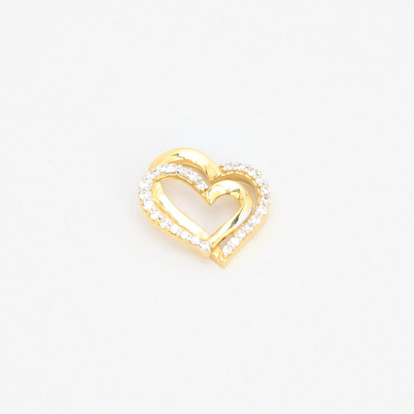 Dubbelt Hjärthänge i 8K guld med en zirkonia, 1.5 cm, 1.66 g