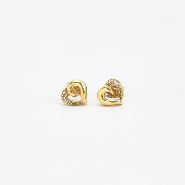 Hjärta örhängen med diamant (0.01 ct) i 14K guld, 0.7 cm,
