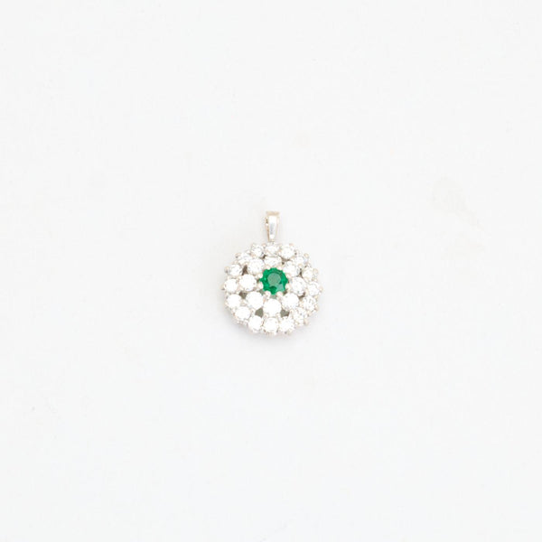 Dubbelt roshänge med diamant (1.01 ct) i 14K vitt guld med en turmalin, 2 cm, 1.79 g