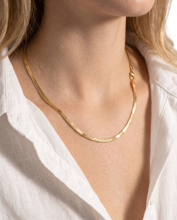 Mönstrad Platt ormkedja Halsband i 14K guld, 45 cm, 6.1 g