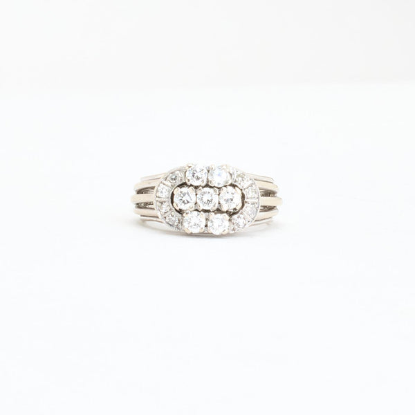 Antik illusion ring med diamant (0.64 ct) i 14K vitt guld strl. 15.9 / strl. 50