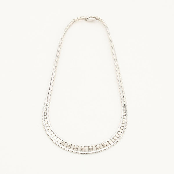Fiskbenskedja Halsband i 14K vitt guld med en moissanit, 39 cm, 39.9 g